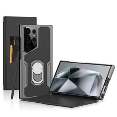 Custodia per telefono in pelle Flip GKK Armor per Samsung Galaxy S24 Ultra 5G, senza penna (texture litchi nera)
