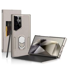 Custodia per telefono in pelle Flip GKK Armor per Samsung Galaxy S24 Ultra 5G, senza penna (oro)