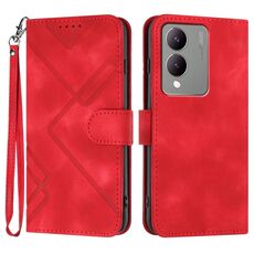Custodia in pelle per vivo Y17s 4G Global/Y28 5G India Line Pattern Skin Feel (Rosso)