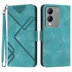 Custodia in pelle per vivo Y17s 4G Global/Y28 5G India Line Pattern Skin Feel (azzurro)