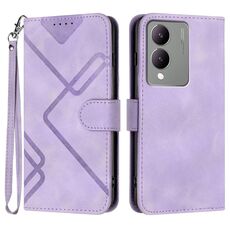 Custodia in pelle per vivo Y17s 4G Global/Y28 5G India Line Pattern Skin Feel (viola chiaro)