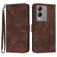 Custodia in pelle per vivo Y17s 4G Global/Y28 5G India Line Pattern Skin Feel (caffè)