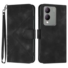 Custodia in pelle per vivo Y17s 4G Global/Y28 5G India Line Pattern Skin Feel (nero)