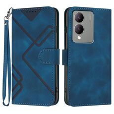 Custodia in pelle per vivo Y17s 4G Global/Y28 5G India Line Pattern Skin Feel (blu reale)
