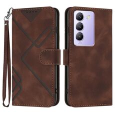 Custodia in pelle per vivo Y100 5G IDN/Y200e 5G Global Line Pattern Skin Feel (caffè)