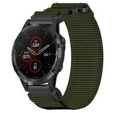 Per cinturino per orologio Garmin Fenix 5 da 22 mm in nylon con chiusura a strappo (verde militare)