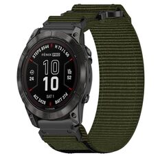 Per cinturino per orologio Garmin Fenix 7X 26 mm in nylon con chiusura a strappo (verde militare)