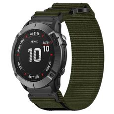 Per cinturino per orologio Garmin Fenix 6X 26 mm in nylon con chiusura a strappo (verde militare)