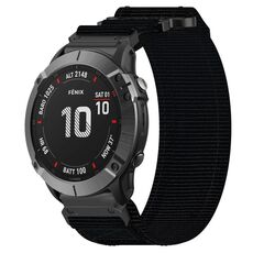 Per cinturino per orologio Garmin Fenix 6X Pro da 26 mm in nylon con chiusura a strappo (nero)