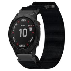 Per cinturino per orologio Garmin Fenix 6X Sapphire da 26 mm in nylon con chiusura a strappo (nero)