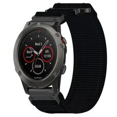 Per cinturino per orologio Garmin Fenix 5X Sapphire da 26 mm in nylon con chiusura a strappo (nero)