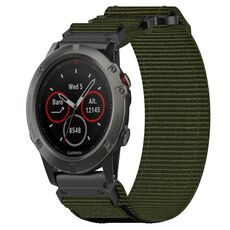 Per cinturino per orologio Garmin Fenix 5X Sapphire da 26 mm in nylon con chiusura a strappo (verde militare)