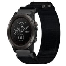 Per cinturino per orologio Garmin Fenix 5X Plus da 26 mm in nylon con chiusura a strappo (nero)
