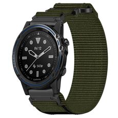 Per cinturino per orologio Garmin Descent MK 1 da 26 mm in nylon con chiusura a strappo (verde militare)