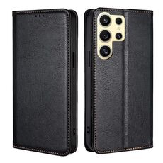 Custodia per telefono in pelle magnetica tinta unita per Samsung Galaxy S24 Ultra 5G (nero)