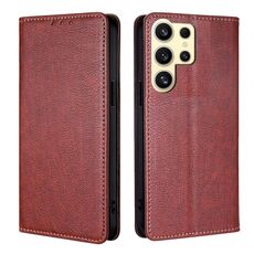 Custodia per telefono in pelle magnetica tinta unita per Samsung Galaxy S24 Ultra 5G (marrone)