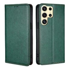 Custodia per telefono in pelle magnetica tinta unita per Samsung Galaxy S24 Ultra 5G (verde)