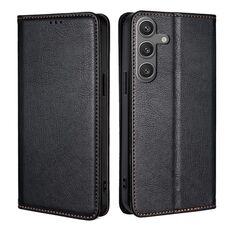Custodia per telefono in pelle magnetica tinta unita per Samsung Galaxy S24 5G (nero)