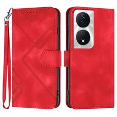 Custodia per telefono in pelle per Honor X7b con motivo a linee Skin Feel (rossa)