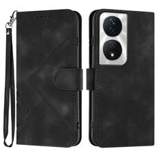 Per Honor X7b Custodia in pelle con motivo a linee Skin Feel (nera)