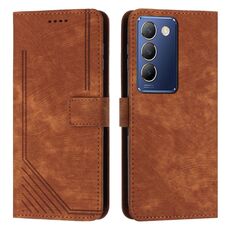 Per vivo Y100 IDN Custodia per telefono in pelle con motivo a strisce Skin Feel con cordino (marrone)
