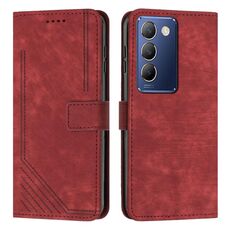 Custodia per cellulare in pelle con motivo a strisce per vivo Y100 IDN con cordino (rosso)