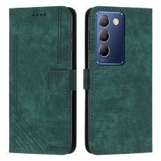 Per vivo Y100 IDN Custodia per telefono in pelle con motivo a strisce Skin Feel con cordino (verde)