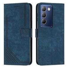 Per vivo Y100 IDN Custodia per telefono in pelle con motivo a strisce Skin Feel con cordino (blu)