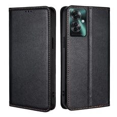 Per OPPO Reno11 F 5G Custodia per telefono in pelle magnetica tinta unita olio lucido (nero)