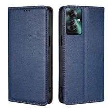 Per OPPO Reno11 F 5G Custodia per telefono in pelle magnetica tinta unita olio lucido (blu)
