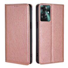 Per OPPO Reno11 F 5G Custodia per telefono in pelle magnetica tinta unita olio lucido (oro rosa)