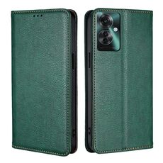 Per OPPO Reno11 F 5G Custodia per telefono in pelle magnetica tinta unita olio lucido (verde)