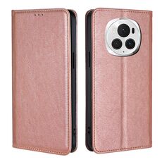 Custodia per telefono in pelle magnetica tinta unita per Honor Magic6 Pro Gloss Oil (oro rosa)