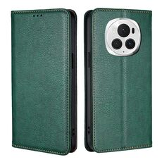 Custodia per telefono in pelle magnetica tinta unita per Honor Magic6 Pro Gloss Oil (verde)