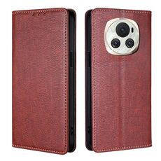 Custodia per telefono in pelle magnetica tinta unita per Honor Magic6 Gloss Oil (marrone)