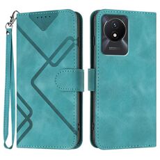 Per vivo Y02A 4G/Y02 4G/Y11 2023/Y02t Custodia per telefono in pelle con motivo a linea Skin Feel (azzurro)