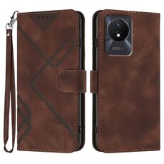 Per vivo Y02A 4G/Y02 4G/Y11 2023/Y02t Custodia per cellulare in pelle con motivo a linee (caffè)