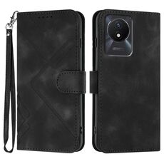 Per vivo Y02A 4G/Y02 4G/Y11 2023/Y02t Custodia per cellulare in pelle con motivo a linee (Nero)
