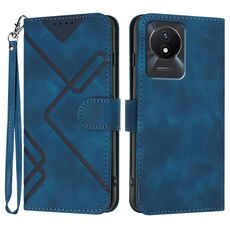 Per vivo Y02A 4G/Y02 4G/Y11 2023/Y02t Custodia per cellulare in pelle con motivo a linee (blu reale)