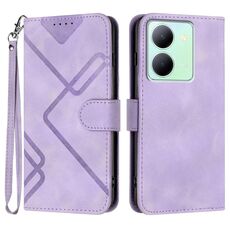 Custodia in pelle per vivo Y27 5G/Y36 4G India Line Pattern Skin Feel (viola chiaro)