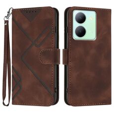 Custodia in pelle per vivo Y27 5G/Y36 4G India Line Pattern Skin Feel (caffè)