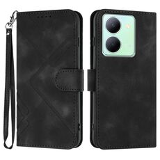 Custodia in pelle per vivo Y27 5G/Y36 4G India Line Pattern Skin Feel (nera)