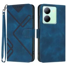 Custodia in pelle per vivo Y27 5G/Y36 4G India Line Pattern Skin Feel (blu reale)