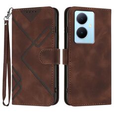 Custodia in pelle per vivo Y78+ 5G Global/Y78 5G Global Line Pattern Skin Feel (caffè)