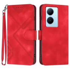 Custodia in pelle per vivo V29 Lite Line Pattern Skin Feel (rossa)