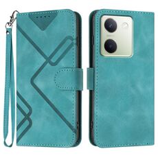 Per vivo Y100 5G Global Line Pattern Skin Feel Custodia in pelle per telefono (azzurro)
