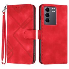 Per vivo V27 5G Global/V27 Pro 5G Global Line Pattern Skin Feel Custodia in pelle per telefono(Rosso)