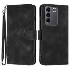 Per vivo V27 5G Global/V27 Pro 5G Global Line Pattern Skin Feel Custodia in pelle per telefono (Nero)