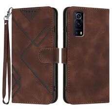 Custodia in pelle per vivo Y72 5G/iQOO Z3/Y52 5G con motivo a linee (caffè)