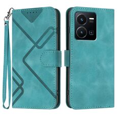 Custodia in pelle per vivo Y77e 5G con motivo a linee Skin Feel (azzurro)